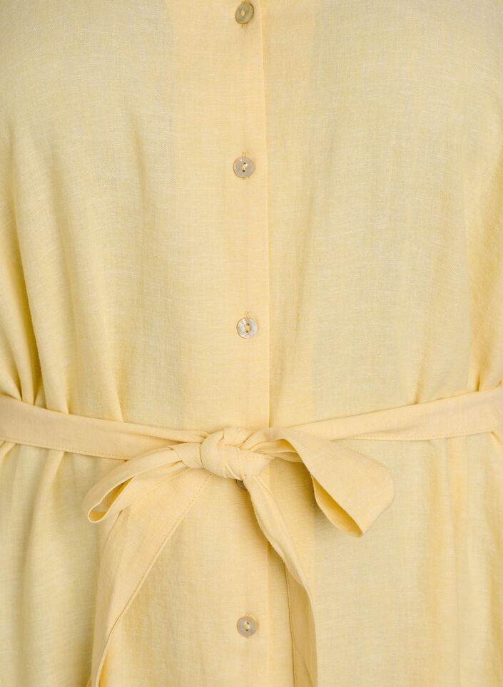 Shirt dress in linen and viscose with a tie belt, Yellow, Packshot image number 2