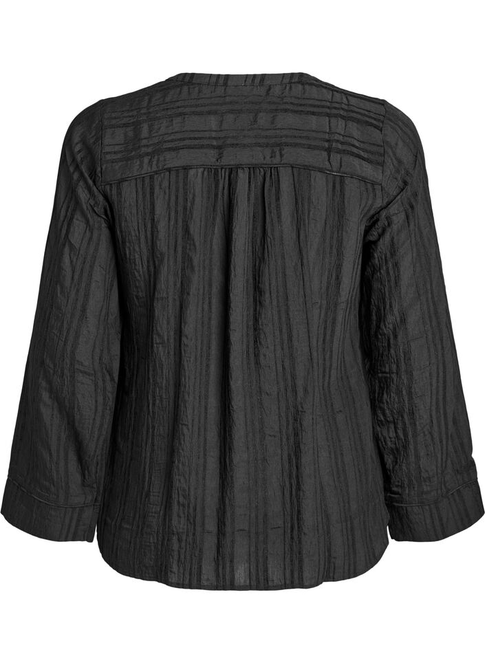 Blouse with tone-on-tone texture and buttons, Black, Packshot image number 1