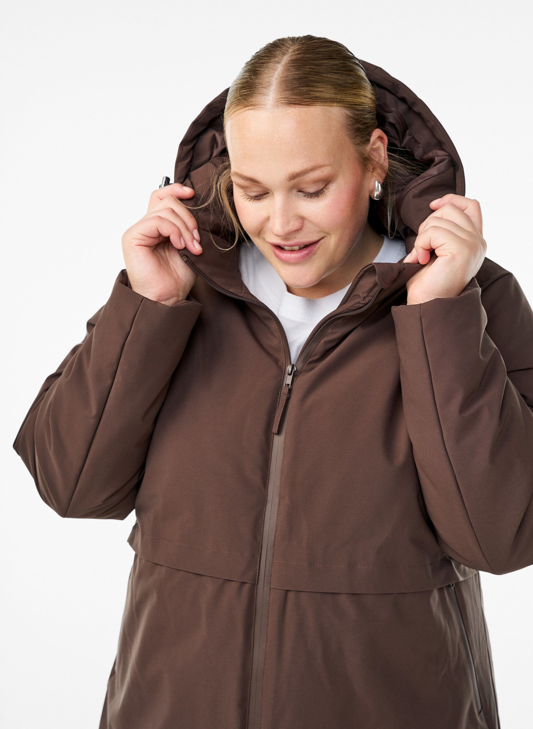 ZizzifashionWinter jacket with adjustable waist, Brown, Model image number 2