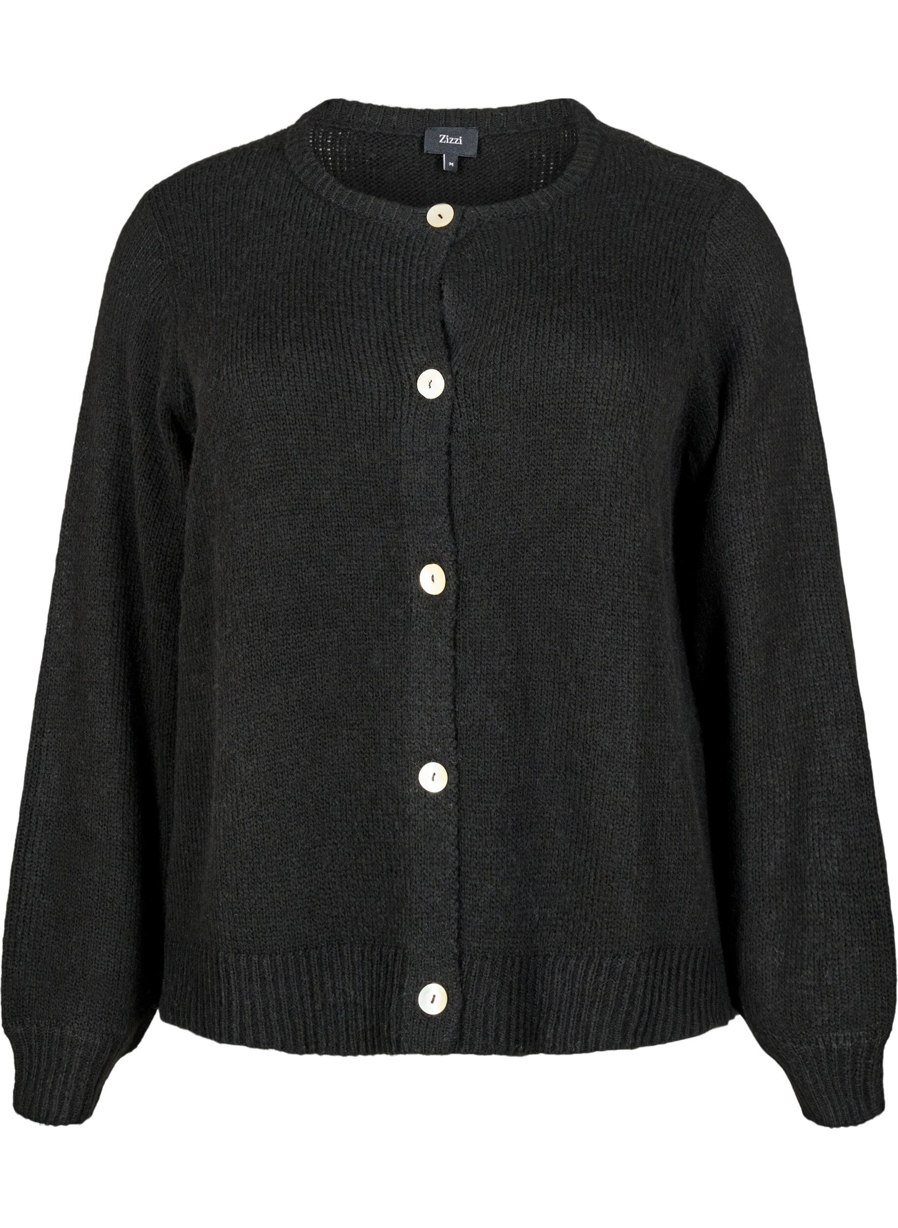 Zizzifashion Knitted cardigan with wool and buttons, Black Solid, Packshot image number 0
