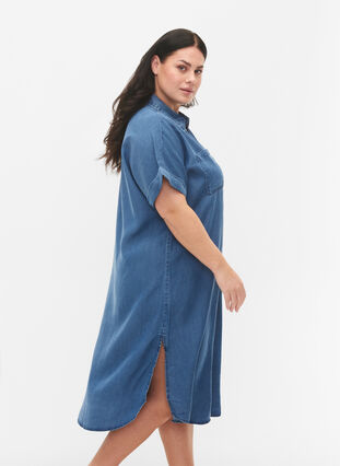 Short sleeve shirt dress in lyocell (TENCEL™), Medium Blue Denim, Model image number 2