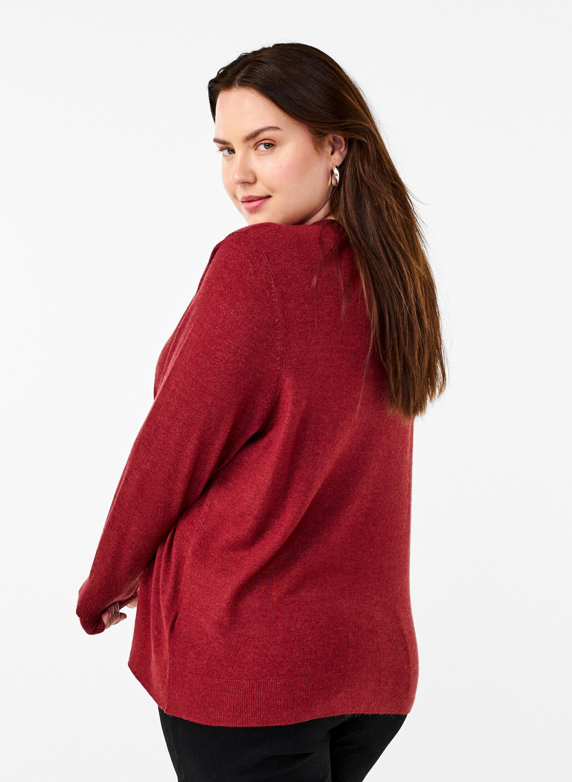 ZizzifashionKnitted blouse with a round neck, Red, Model image number 2
