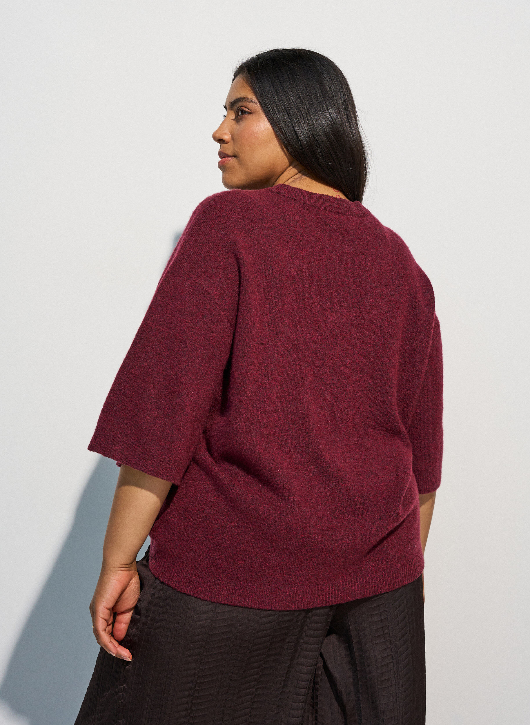 ZizzifashionLoose knitted blouse with short sleeves, Red, Model image number 2
