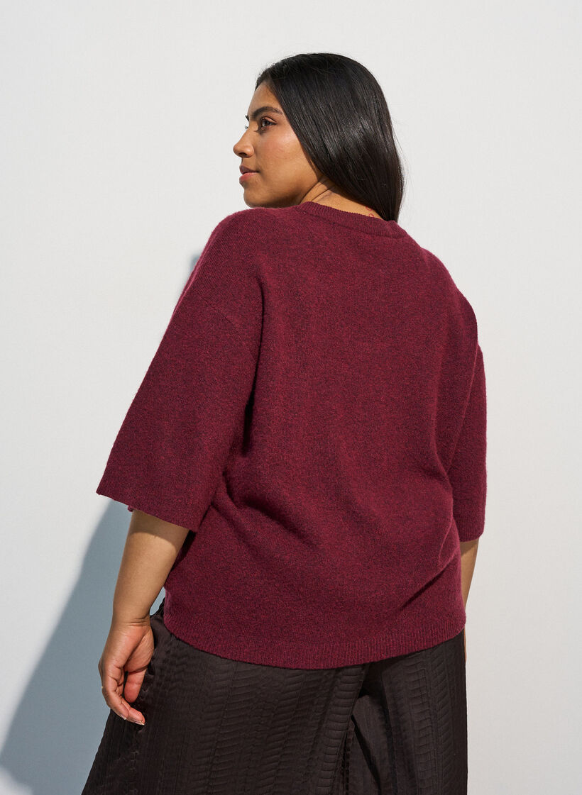 Loose knitted blouse with short sleeves, Red, Model image number 2