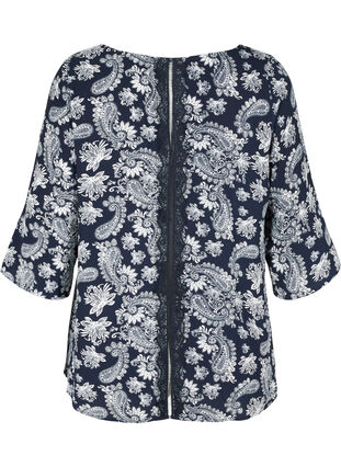 Printed blouse with lace back and 3/4-length sleeves, Night Sky/Paisley, Packshot image number 1