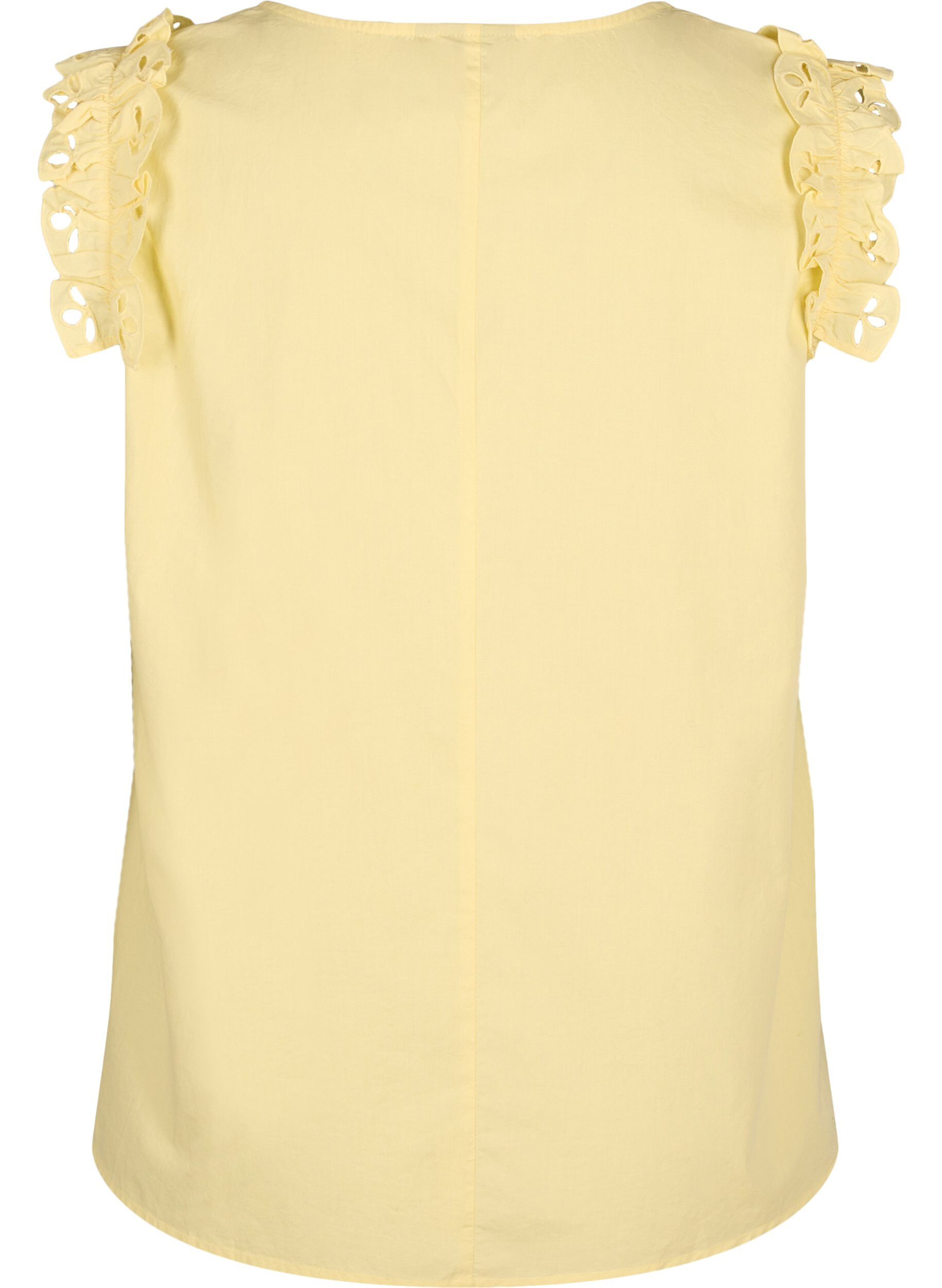Zizzifashion Sleeveless cotton top with ruffles, Yellow, Packshot image number 1