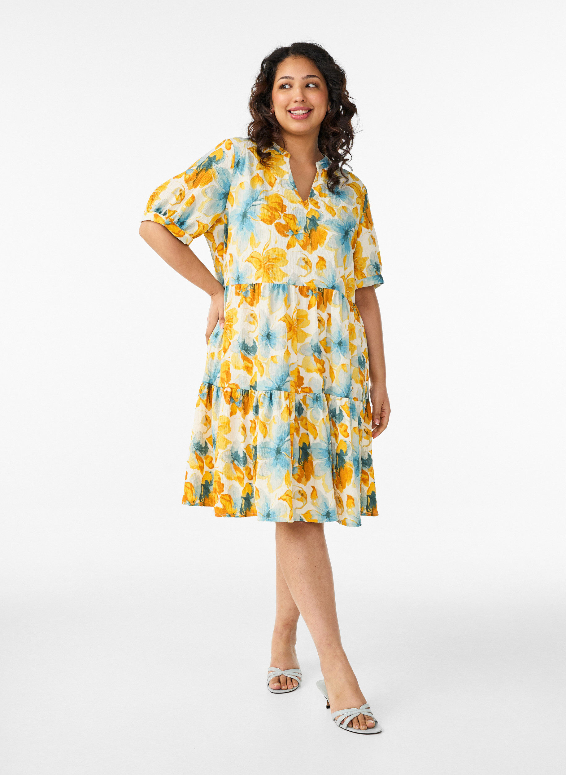 Zizzifashion Short A-line dress, Yellow, Model image number 1