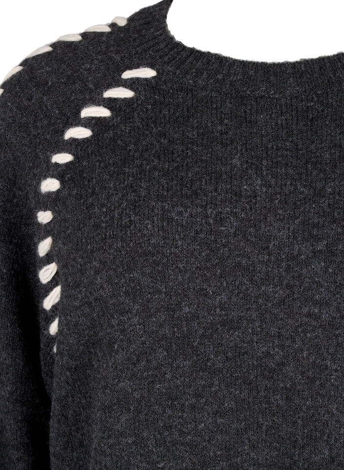 Knitted blouse with stitching, Dark Grey White Mel., Packshot image number 2