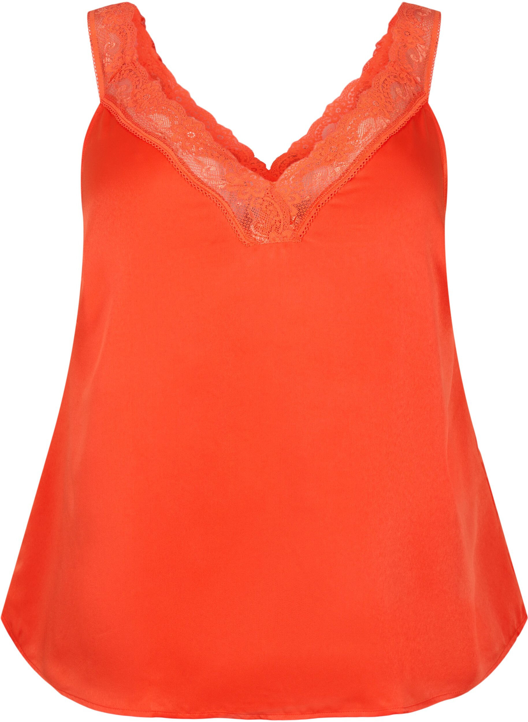 Zizzifashion FLASH - Top with v-neck and lace edge, Orange.com, Packshot image number 0