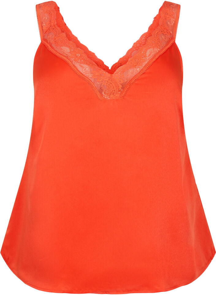 FLASH - Top with v-neck and lace edge, Orange.com, Packshot image number 0