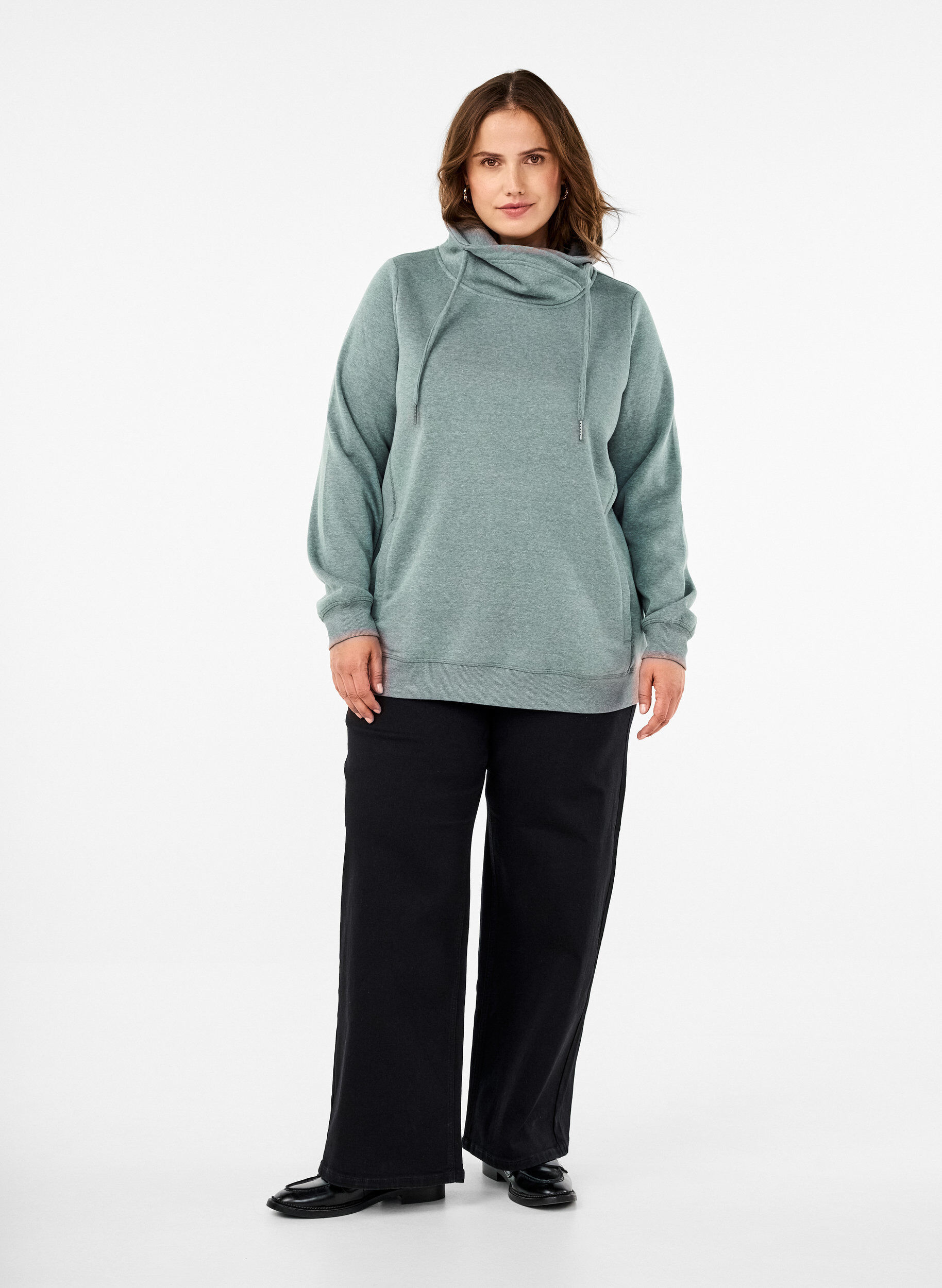 Zizzifashion FLASH - Sweatshirt with high collar, Balsam Green Melange, Model image number 2