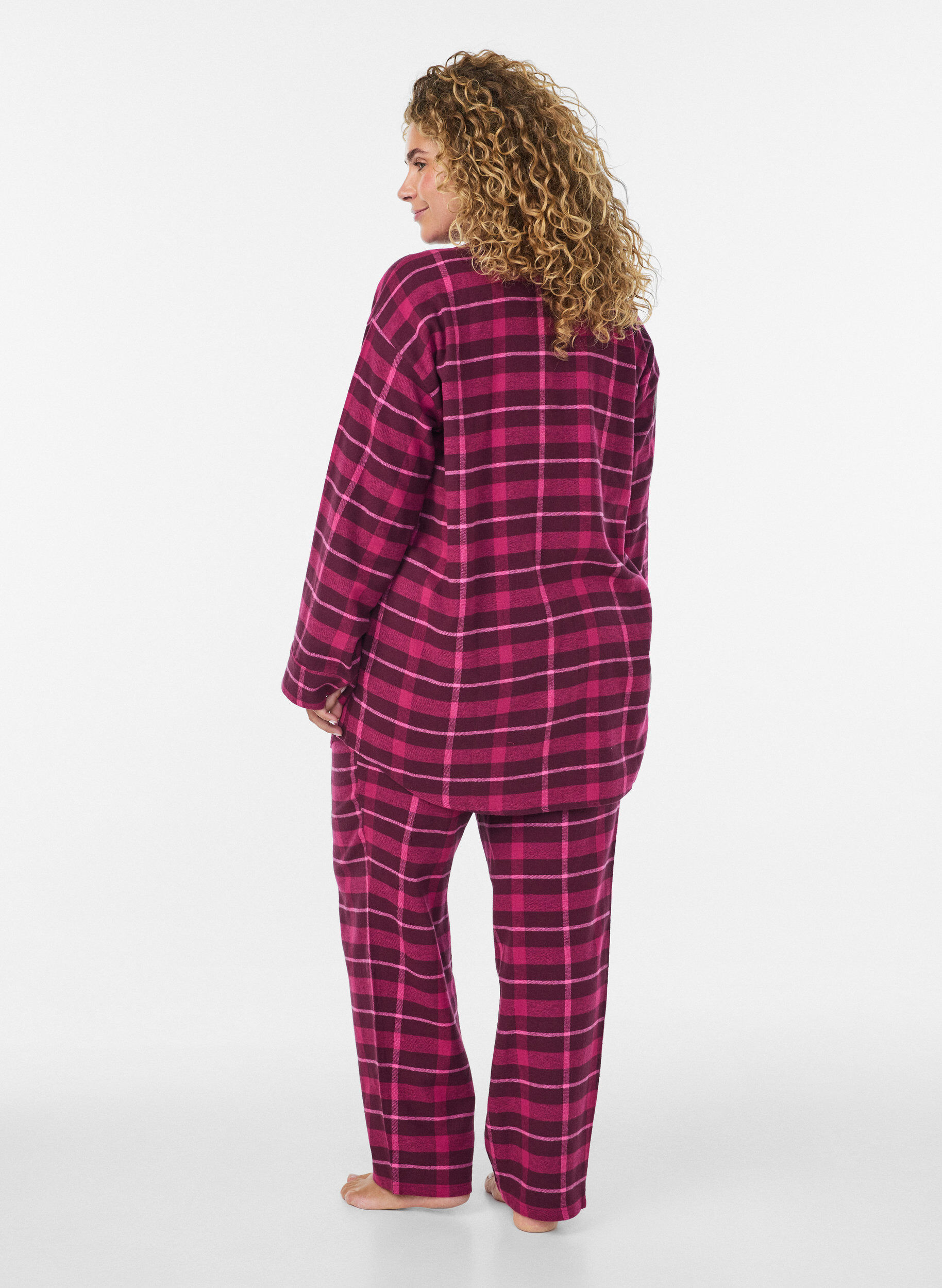 ZizzifashionChecked cotton pyjama shirt with long sleeves, Red, Model image number 2