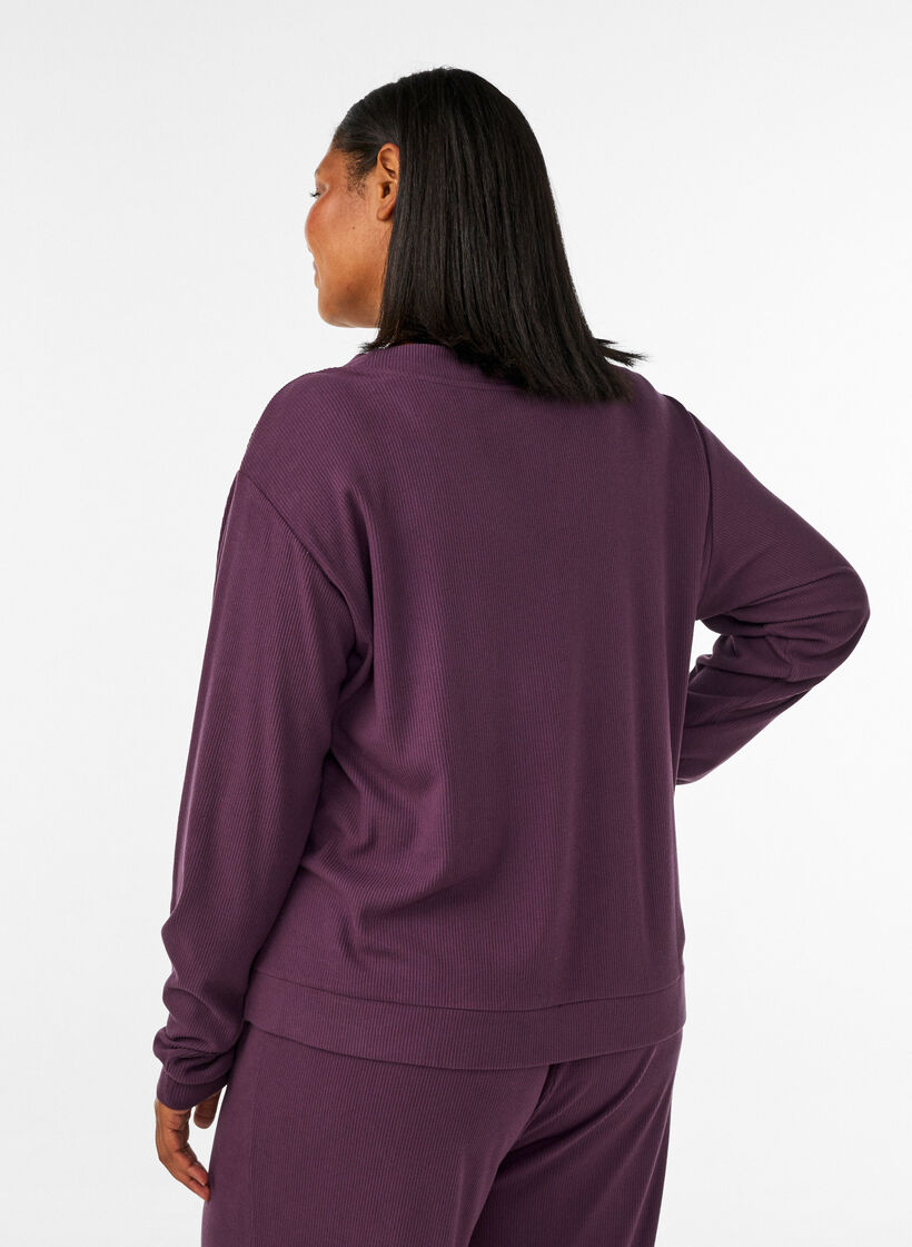 Ribbed jersey cardigan with V-neck, Purple, Model image number 2