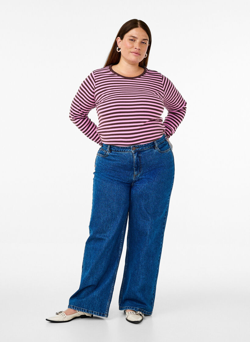 Striped blouse with long sleeves, Pink, Model image number 1