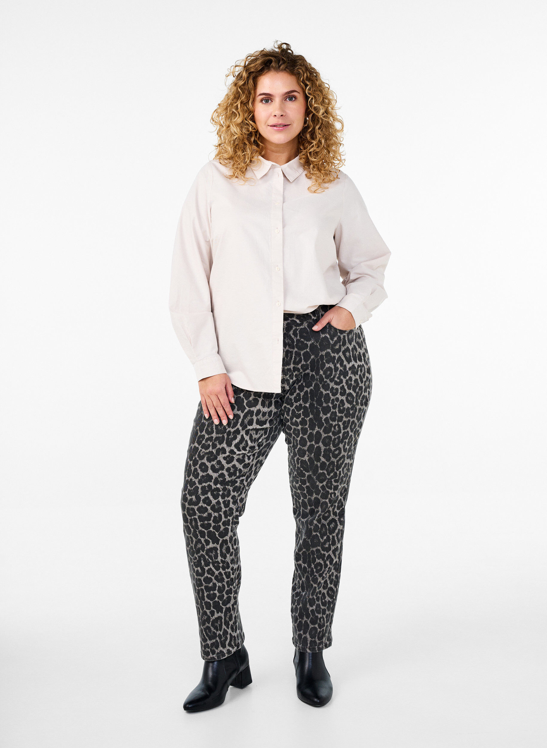 Zizzifashion Long-sleeved cotton shirt, Beige, Model image number 1