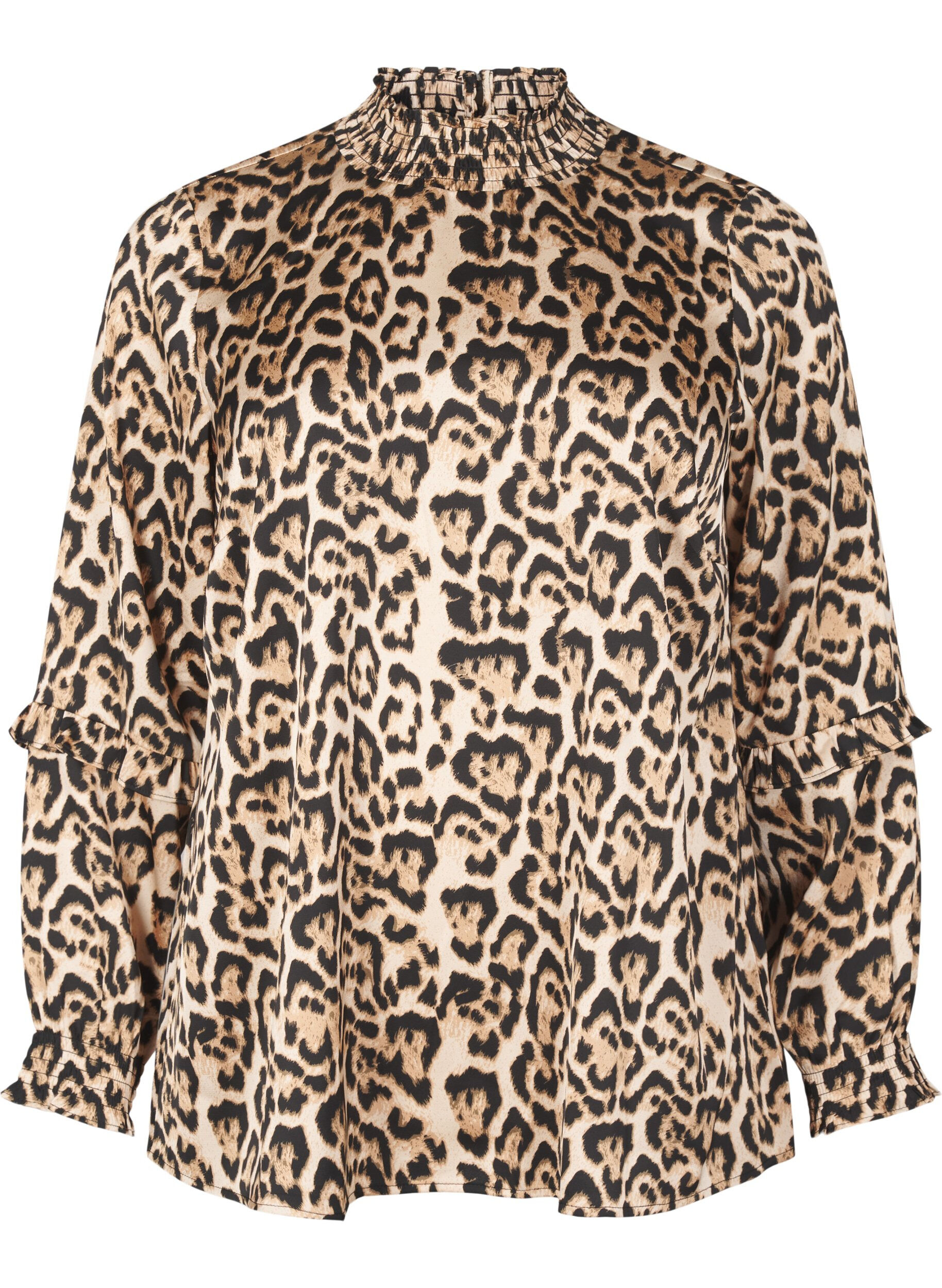 Zizzifashion Smocked leopard print blouse, Brown, Packshot image number 0