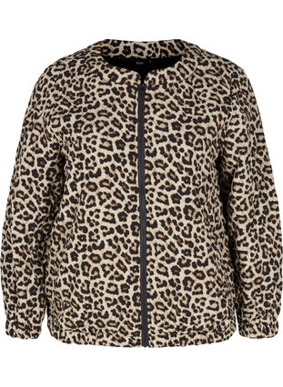 Printed bomber jacket with leopard print, Oyster Grey AOP, Packshot image number 0