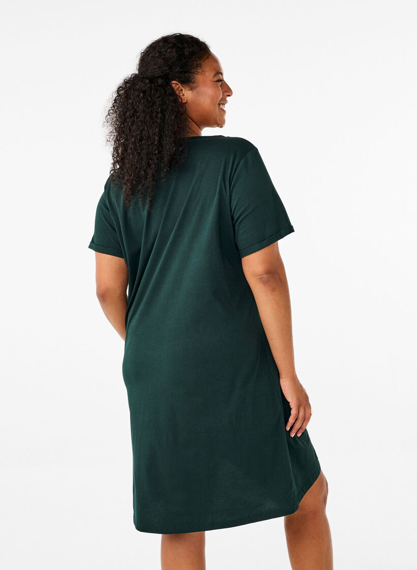 Short-sleeved nightgown in organic cotton, Green, Model image number 2