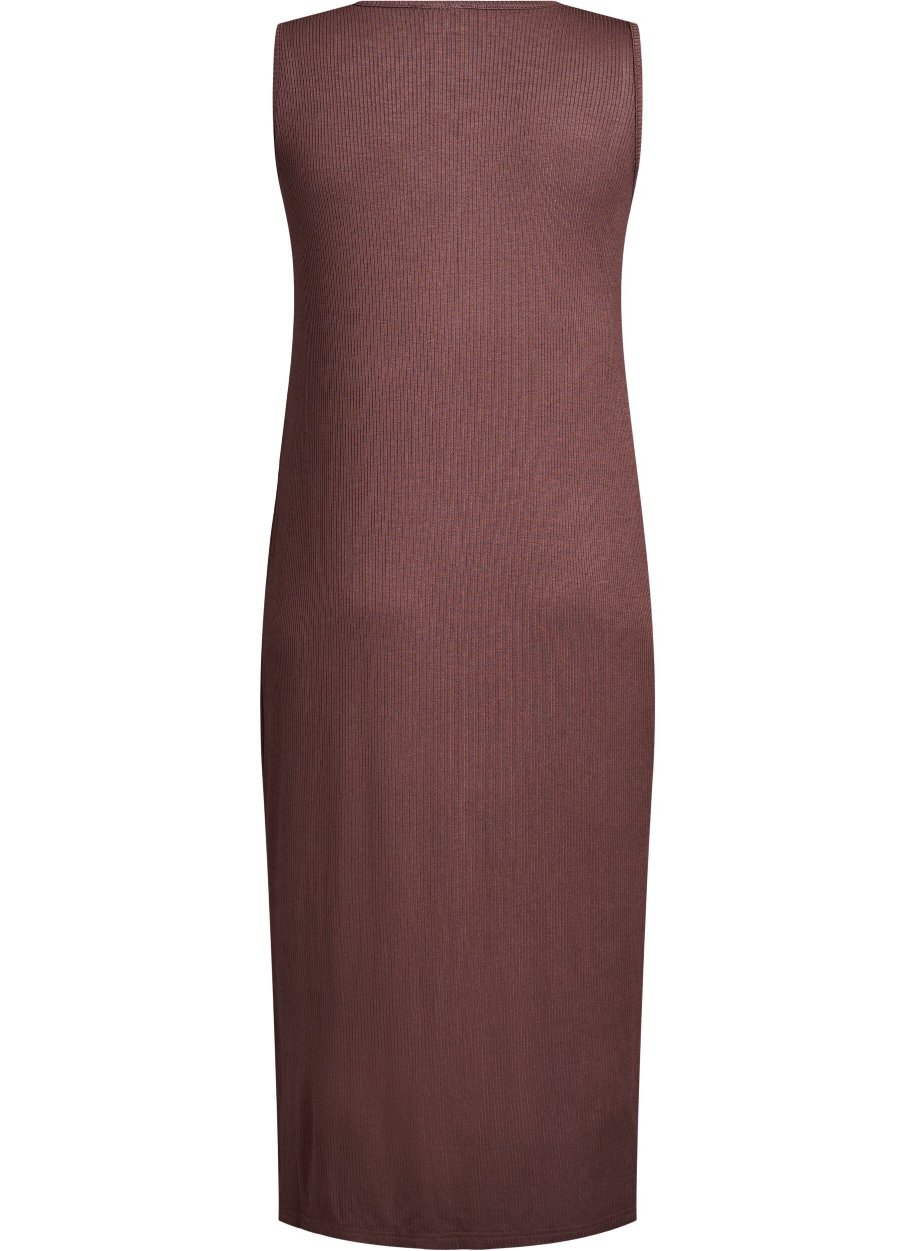 Zizzifashion Sleeveless ribbed dress in viscose, Brown, Packshot image number 1