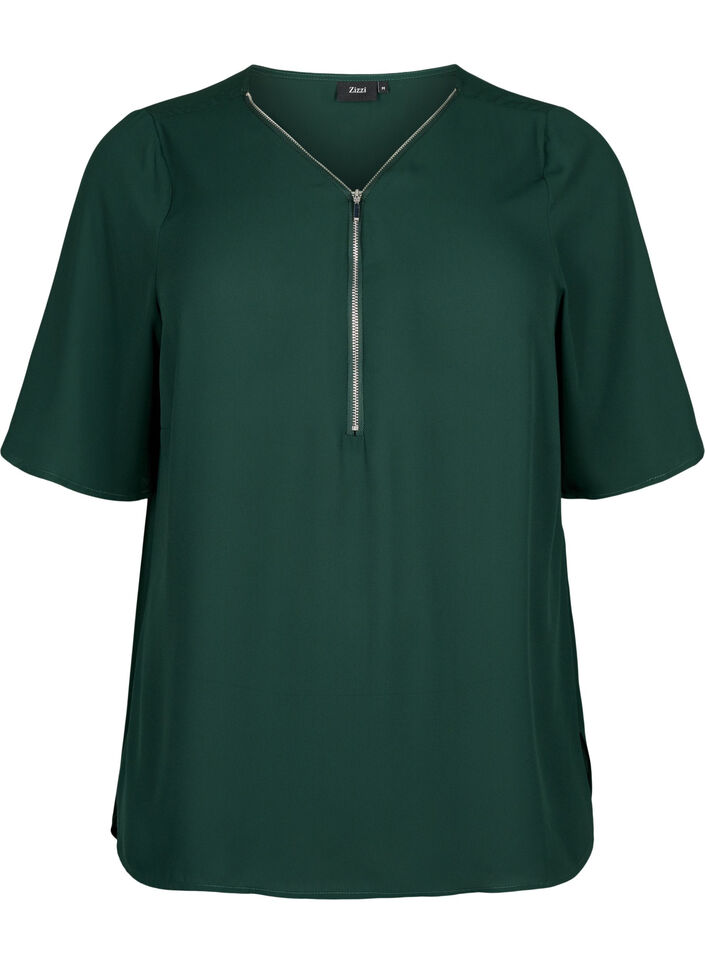 V-neck blouse with zipper, Scarab, Packshot image number 0
