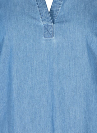 Short-sleeved denim tunic in cotton, Medium Blue Denim, Packshot image number 2