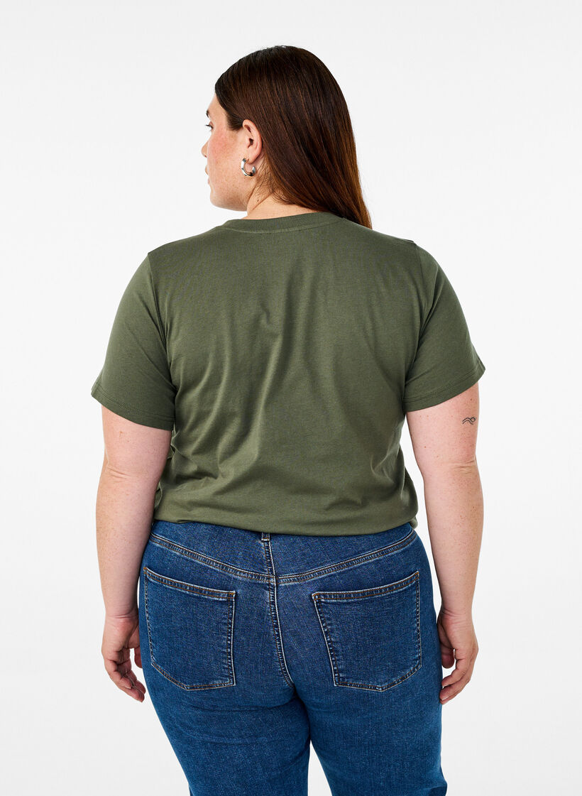 Cotton T-shirt with embroidery detail, Green, Model image number 2