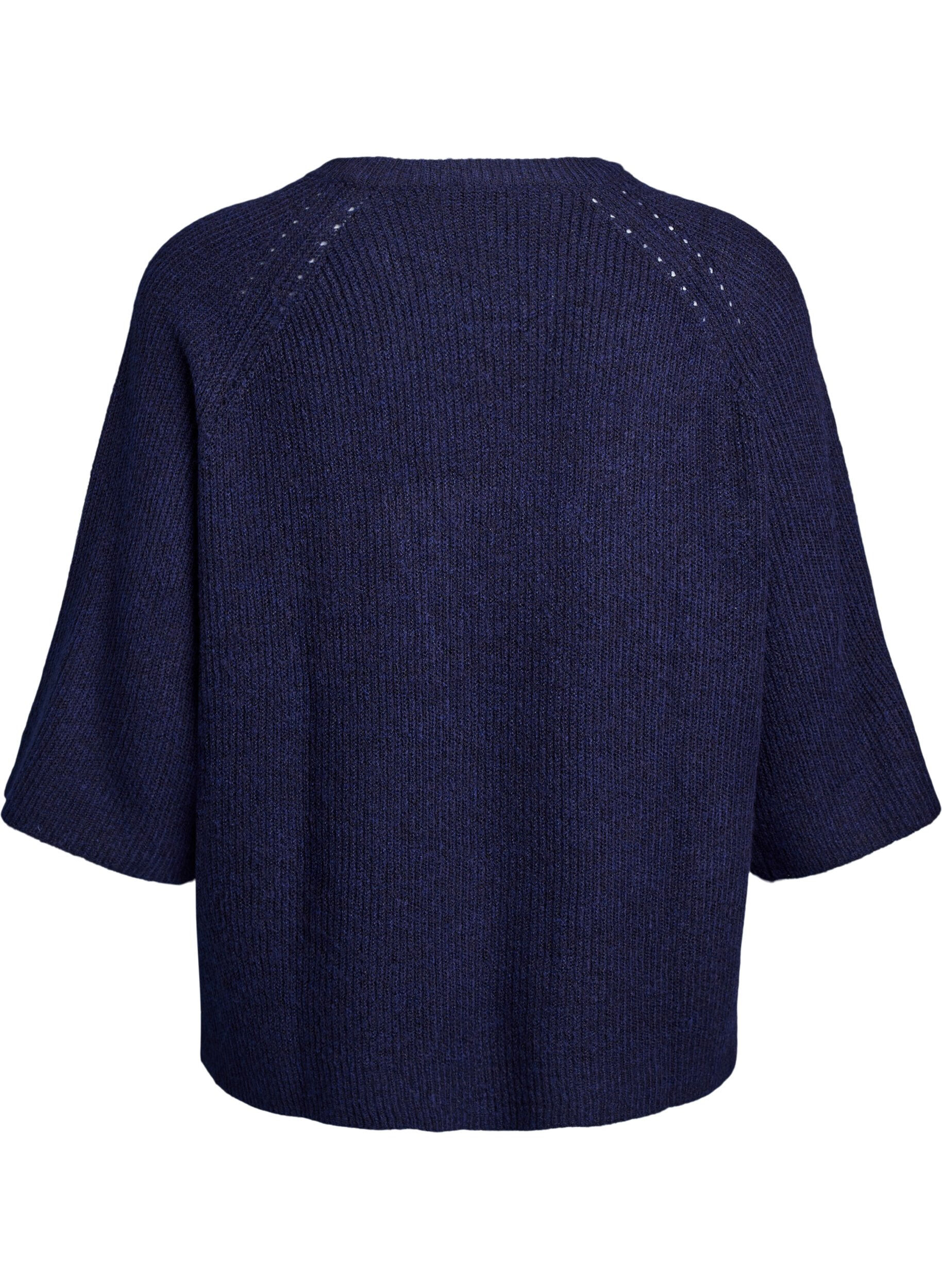 Zizzifashion Ribbed jumper with 3/4 sleeves, Blue, Packshot image number 1