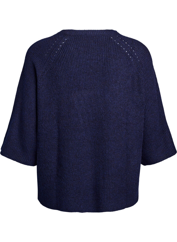 Ribbed jumper with 3/4 sleeves, Blue, Packshot image number 1