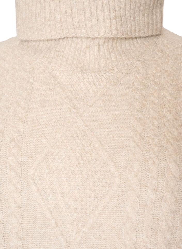 Knitted vest with turtleneck and cable knit, Beige, Packshot image number 2