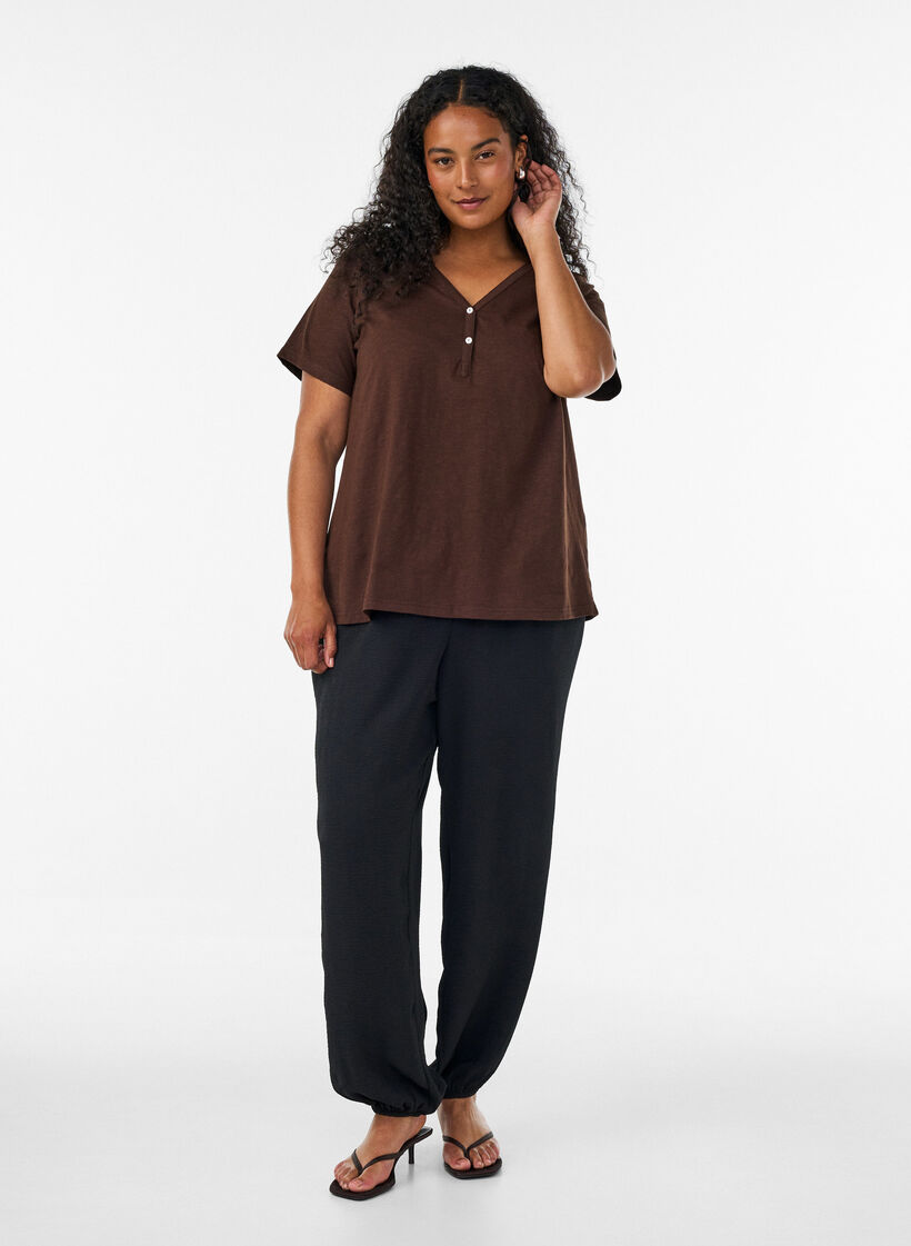 T-shirt with button detail, Brown, Model image number 1
