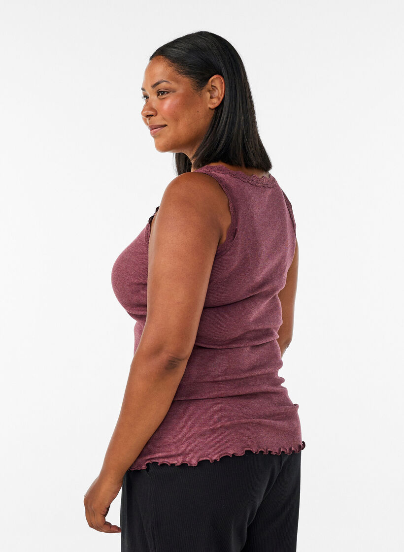 Ribbed top with lace trim, Red, Model image number 2