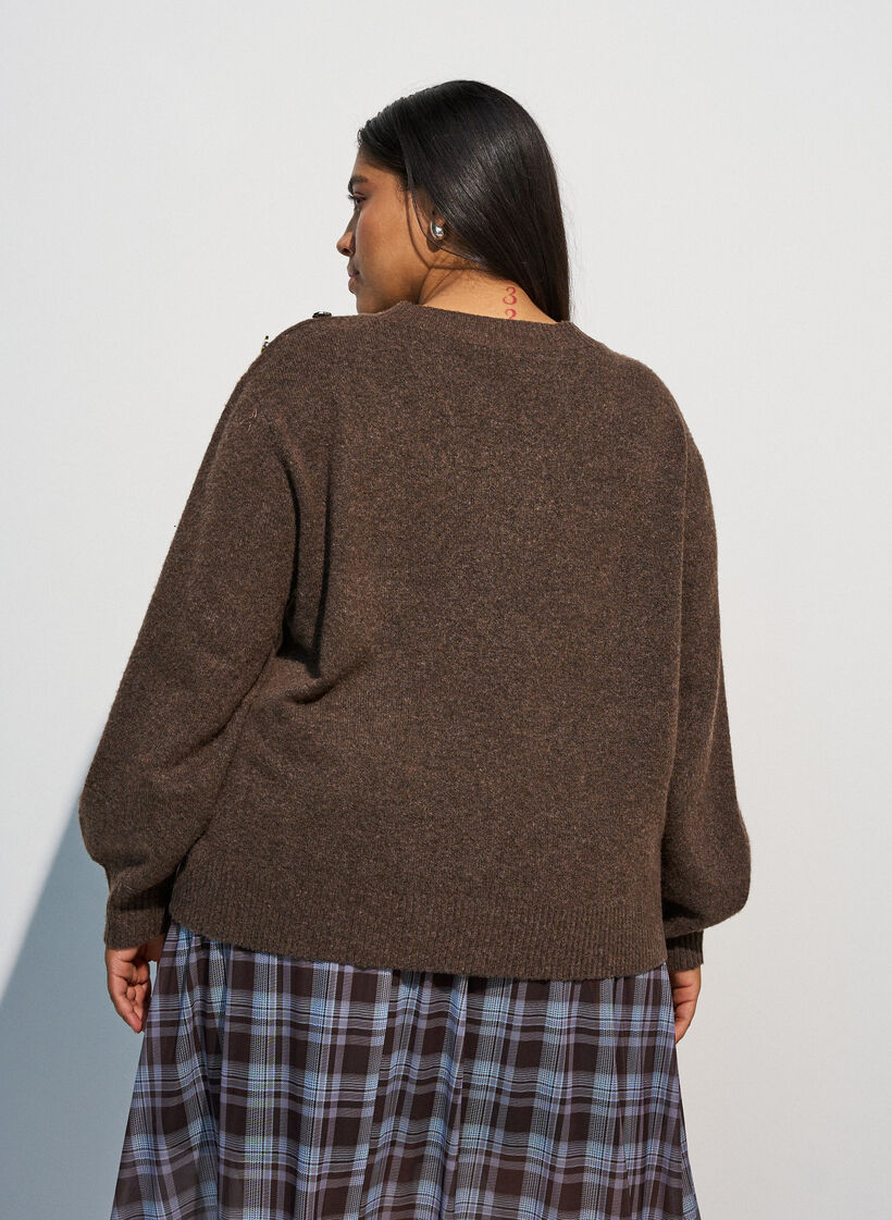 Knit blouse with button detail, Brown, Model image number 2