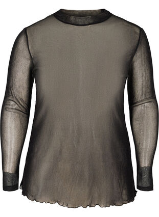 Close-fitting mesh blouse with lurex, Black, Packshot image number 0