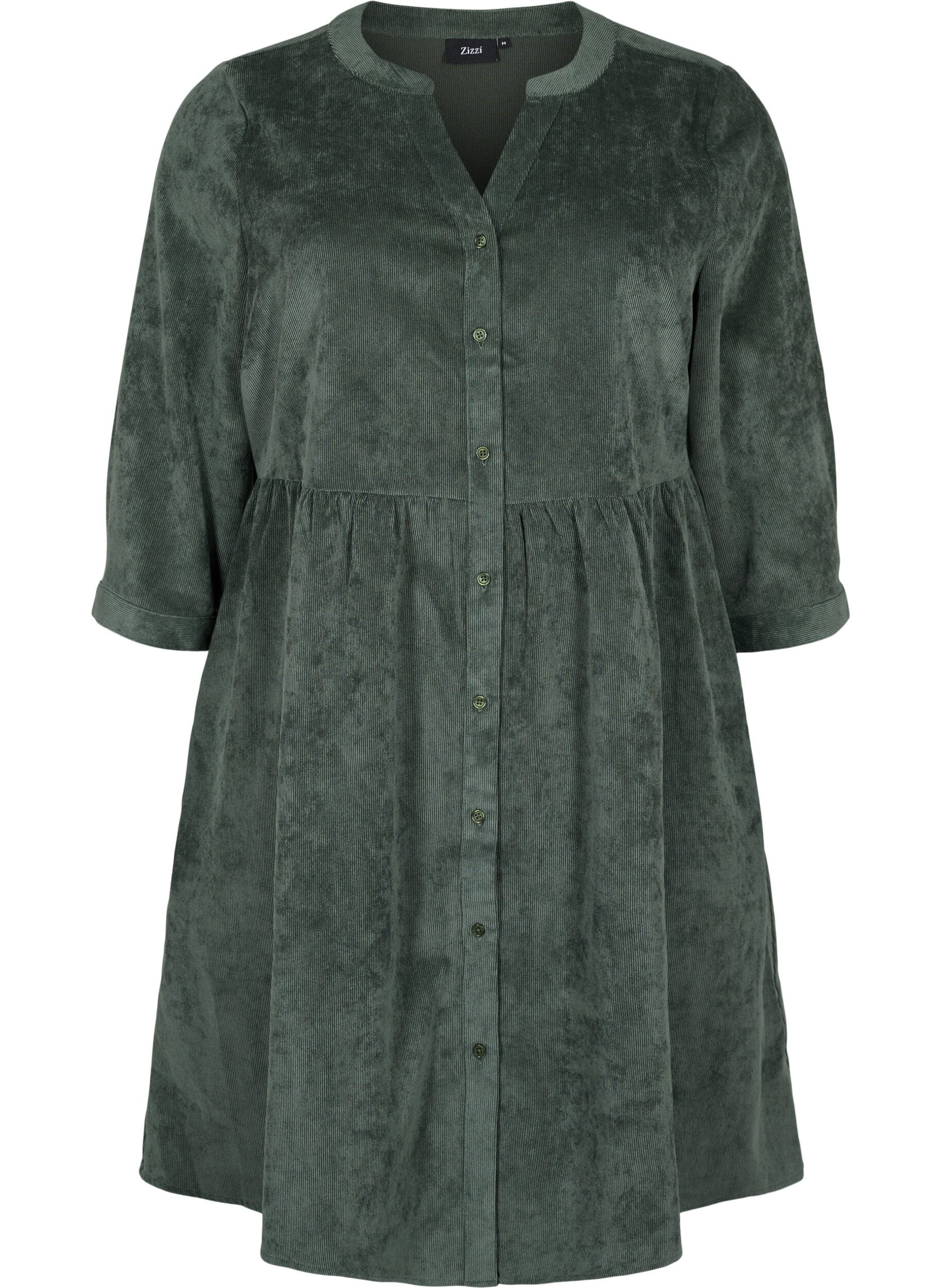 Zizzifashion Velvet dress with 3/4-length sleeves and buttons, Deep Forest, Packshot image number 0