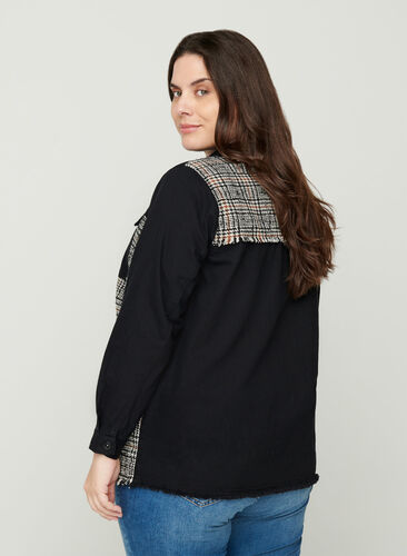 Denim jacket with check, Black, Model image number 1