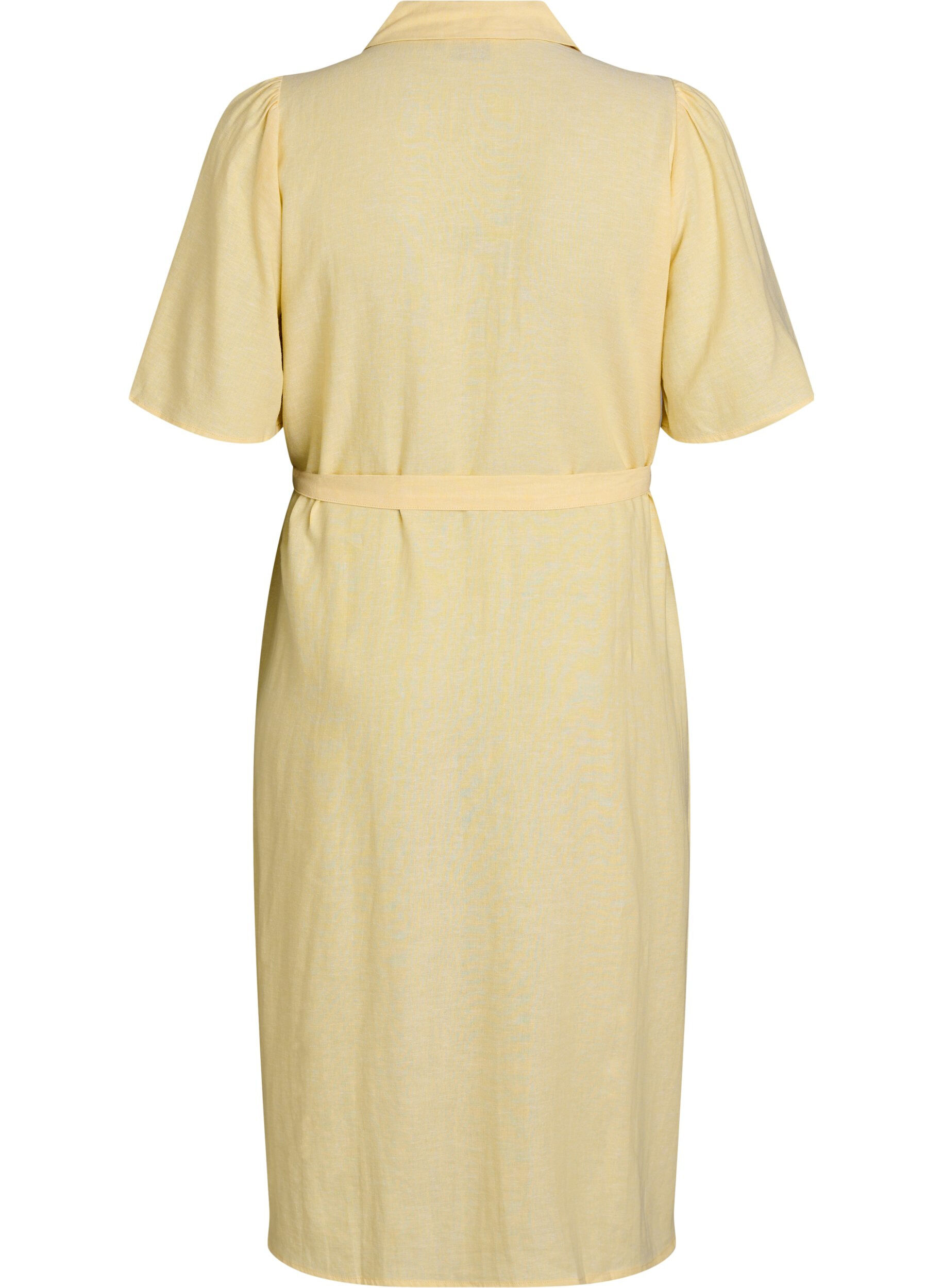 Zizzifashion Shirt dress in linen and viscose with a tie belt, Yellow, Packshot image number 1