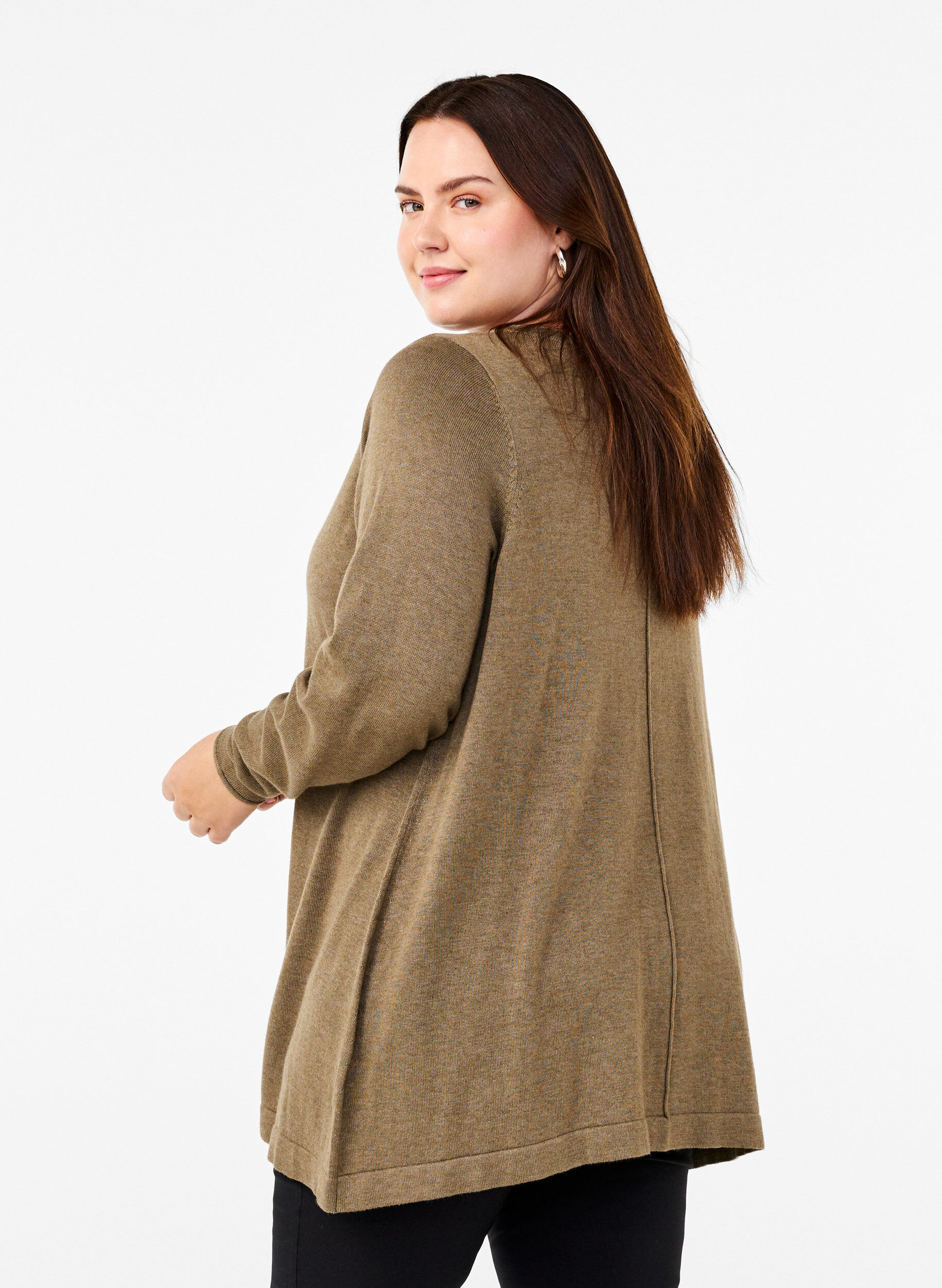 Zizzifashion Knitted blouse in cotton-viscose blend, Green, Model image number 2