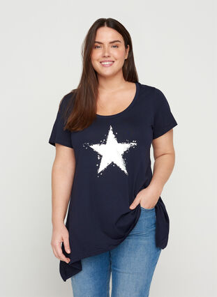 Short-sleeved cotton t-shirt with a-line, Night Sky STAR, Model image number 0