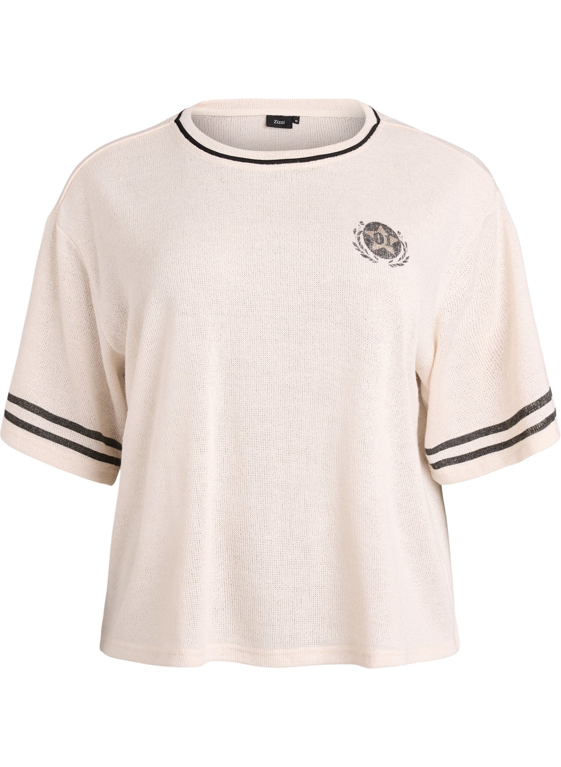 Short-sleeved blouse with contrast stripes