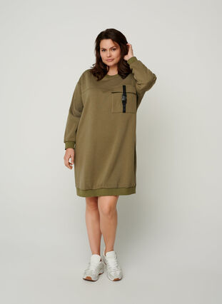 Long-sleeved sweater dress with pockets, Deep Lichen Green, Model image number 2