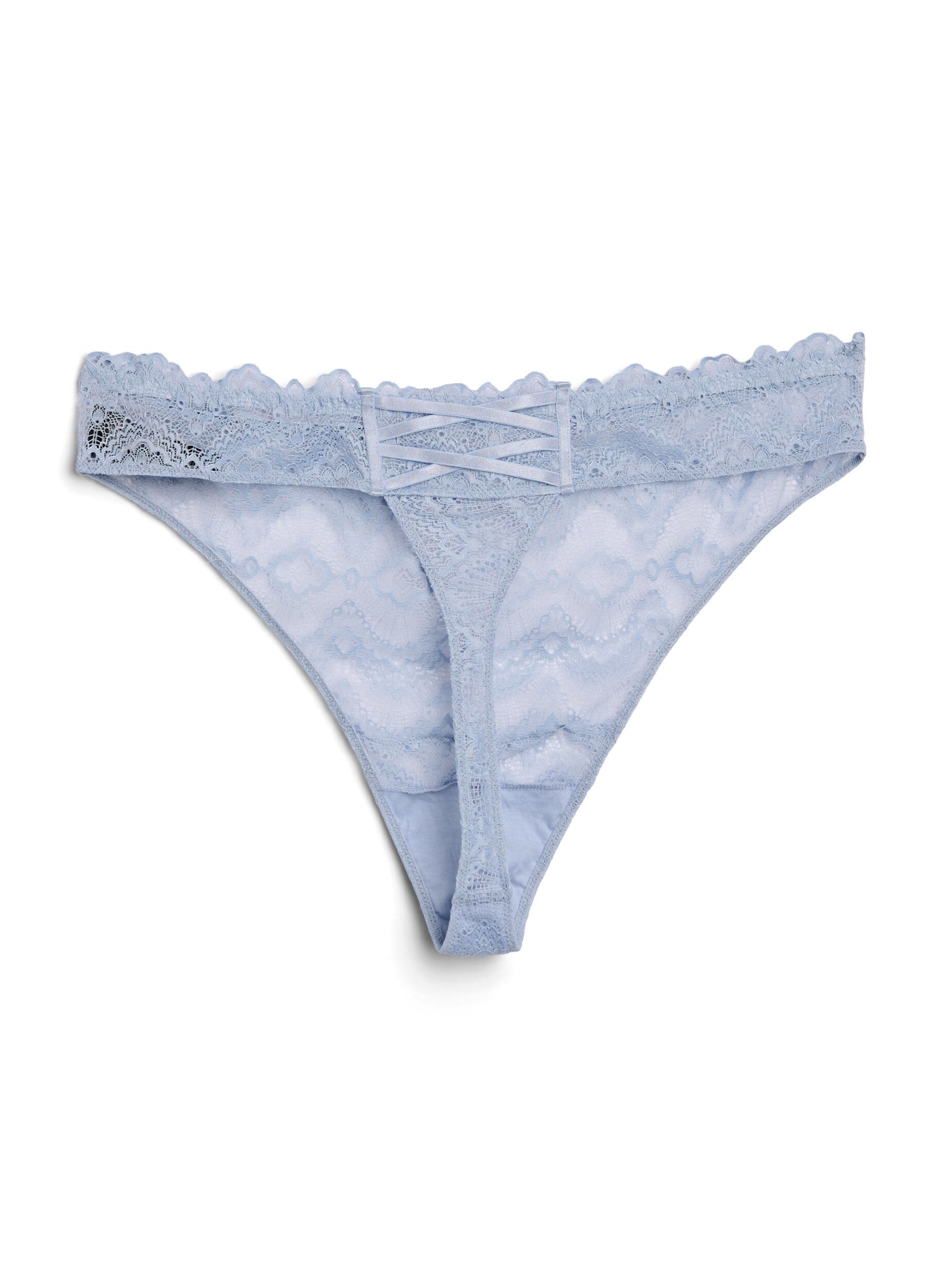 Zizzifashion Lace G-string with cross detail at the back, Light Blue, Packshot image number 1