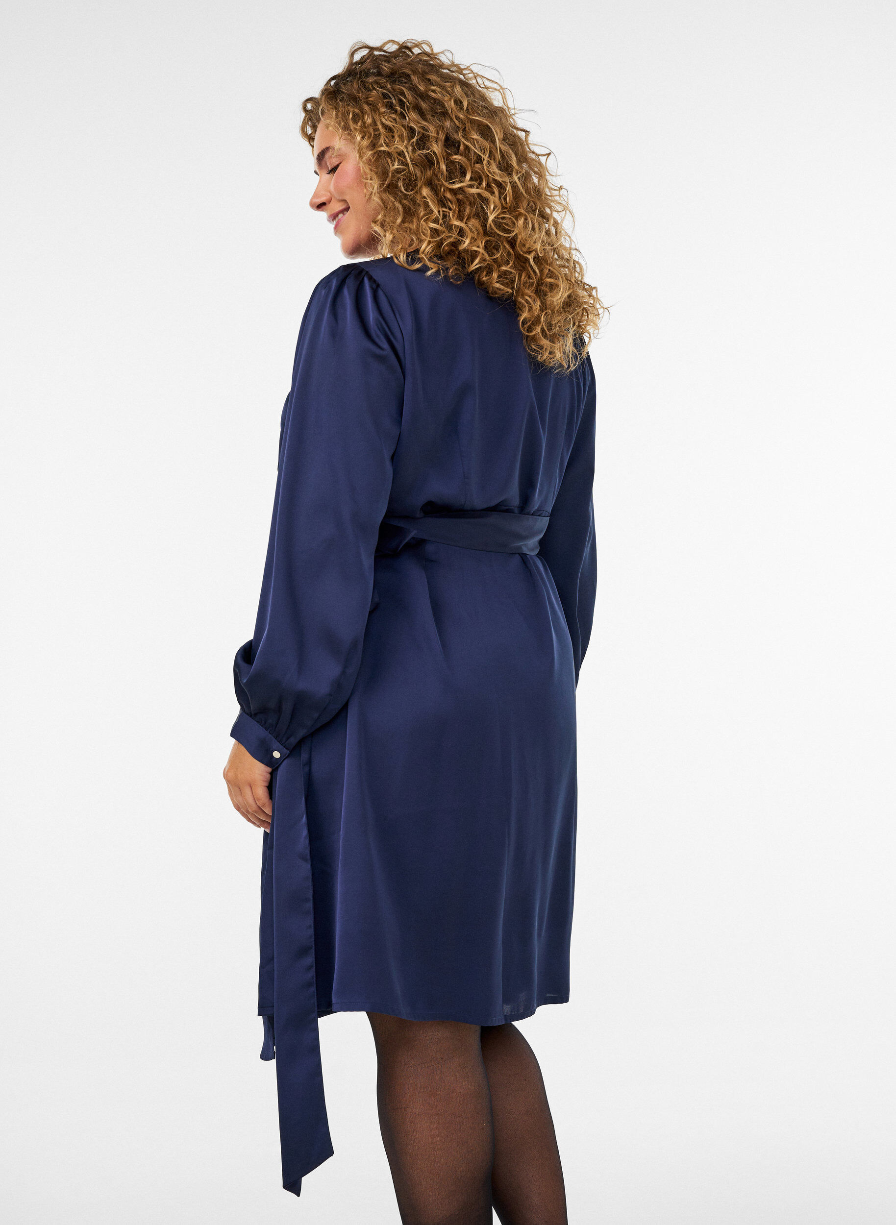ZizzifashionShort satin dress with wrap design, Blue, Model image number 2