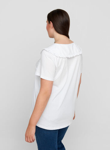 Short-sleeved cotton t-shirt with collar, Bright White, Model image number 1