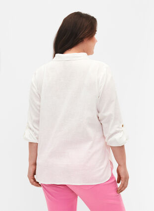 Shirt blouse with button closure in cotton-linen blend, White, Model image number 1