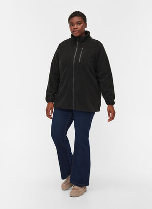 Fleece jacket with zipper and pockets, Black, Model image number 2