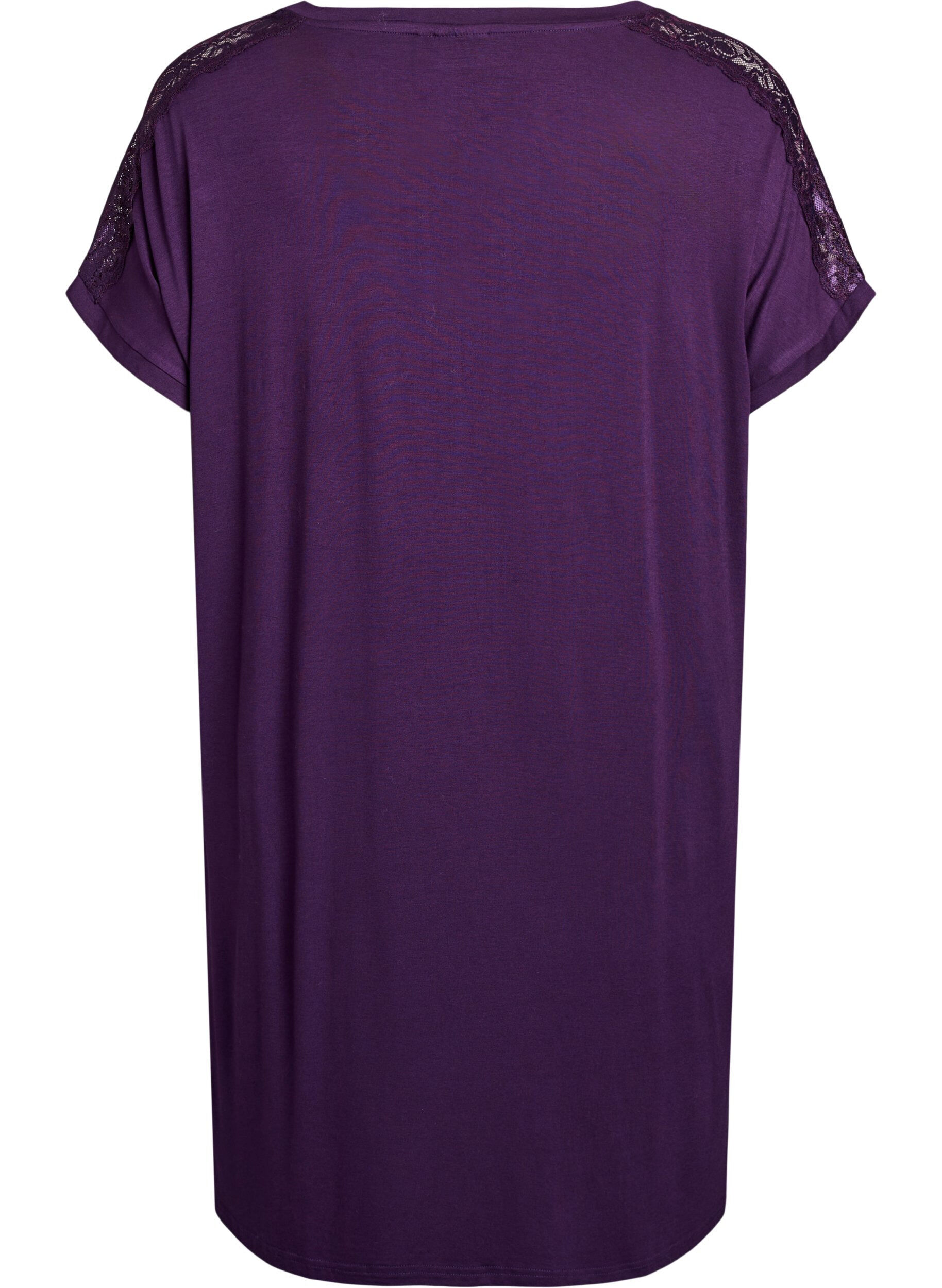 Zizzifashion Viscose nightgown with lace details, Purple, Packshot image number 1