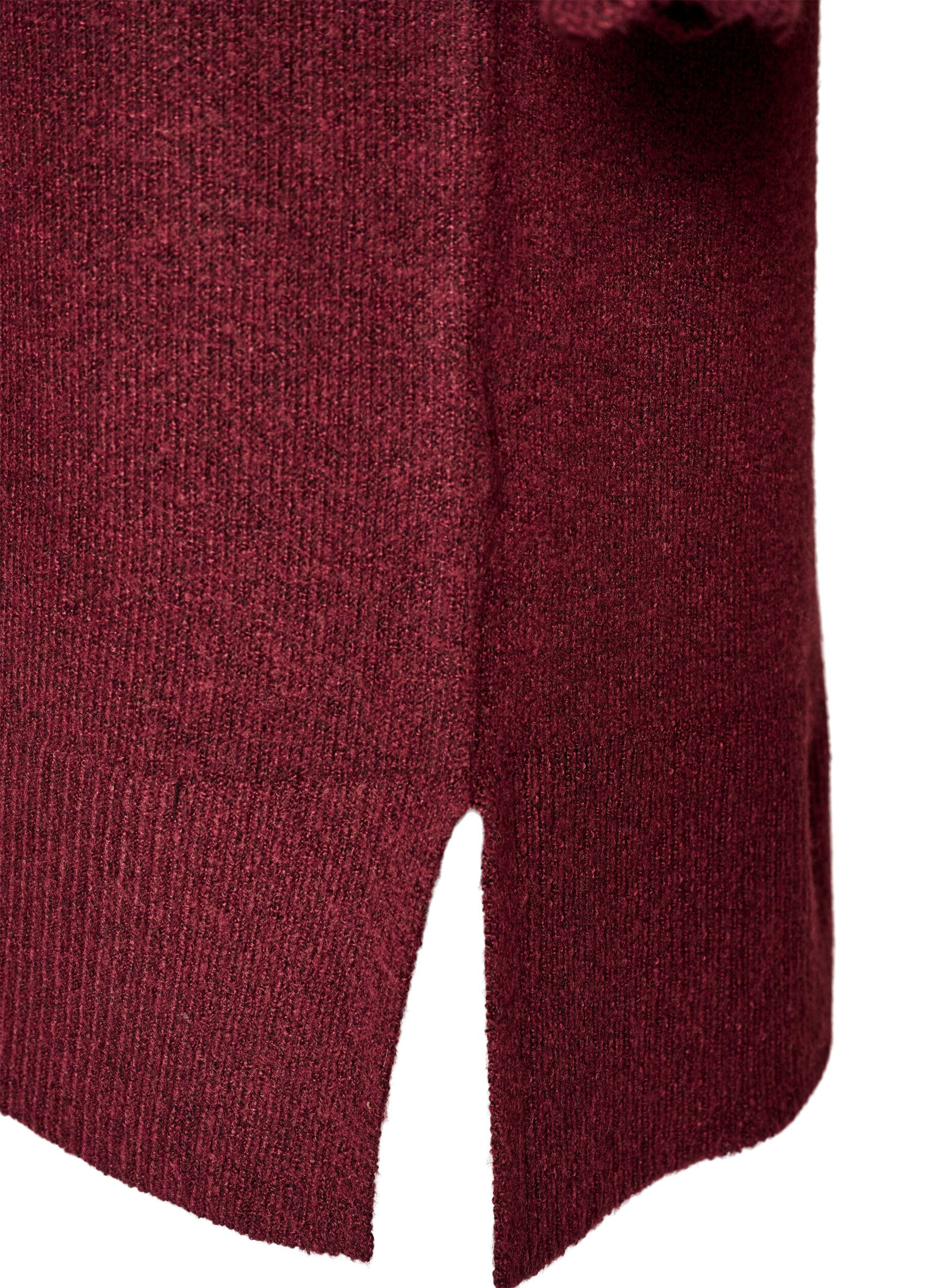 ZizzifashionShort knitted dress with wavy hem and slits, Red, Packshot image number 3