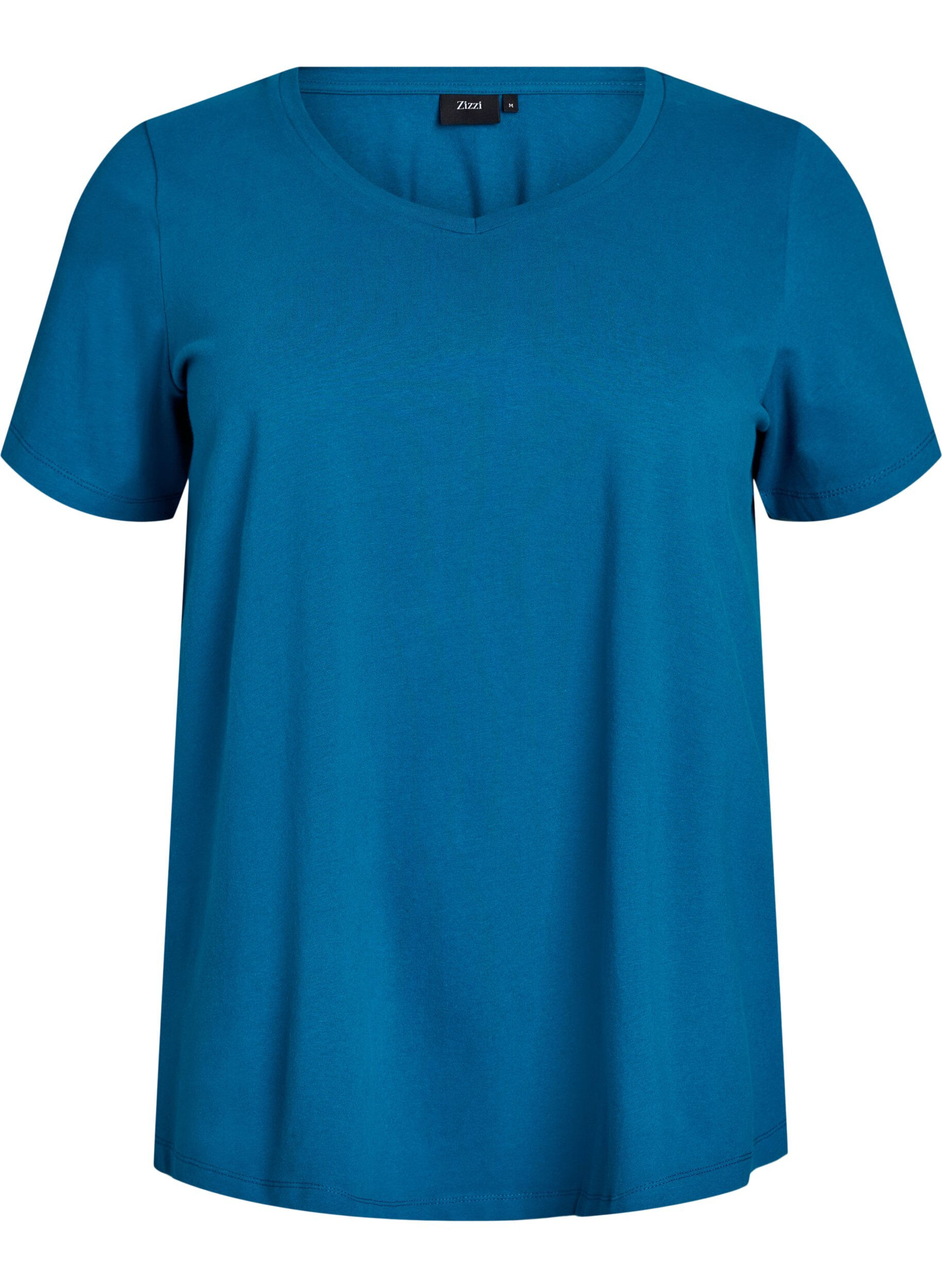 ZizzifashionBasic plain cotton t-shirt, Petrol, Packshot image number 0