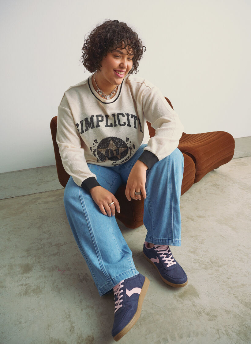 Sweatshirt in structured jersey with front print, Beige, Image image number 0