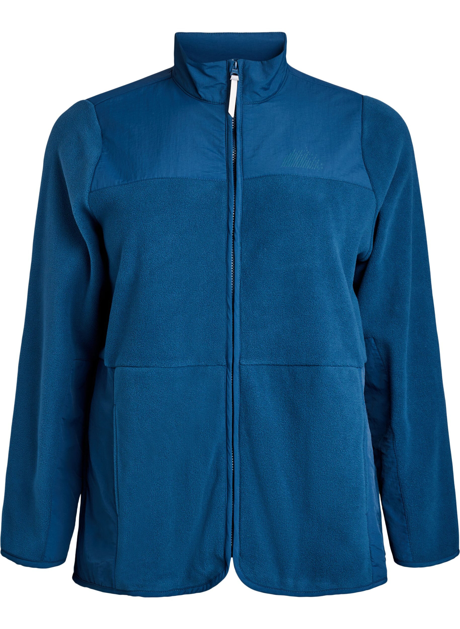 Fleece jacket with high collar and pockets
